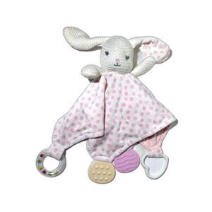 Modern Baby Bunny Rabbit Security Blanket Lovey Rattle Teether Soft Toy Pink Dot
